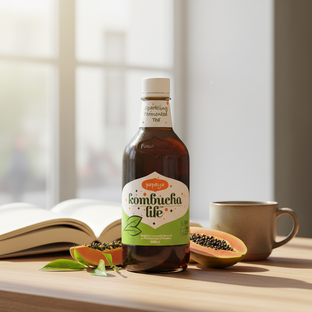 Kombucha Life cu Papaya - Băutură Fermentată Naturală cu Probiotice și Vitamine, 500ml