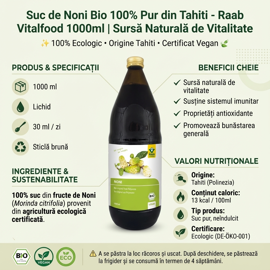 Suc de Noni Bio 100% Pur din Tahiti - Raab Vitalfood 1000ml | Sursă Naturală de Vitalitate 4