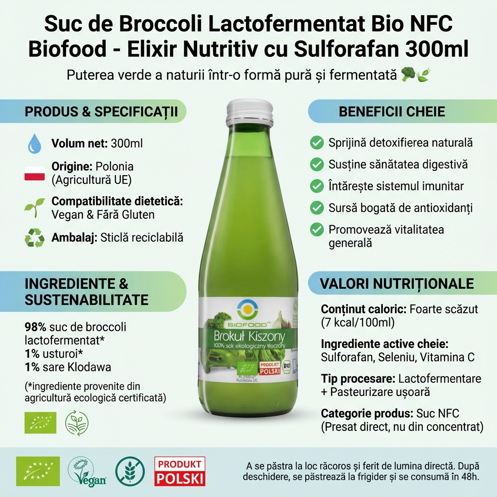 Suc de Broccoli Lactofermentat Bio NFC Biofood - Elixir Nutritiv cu Sulforafan 300ml 4