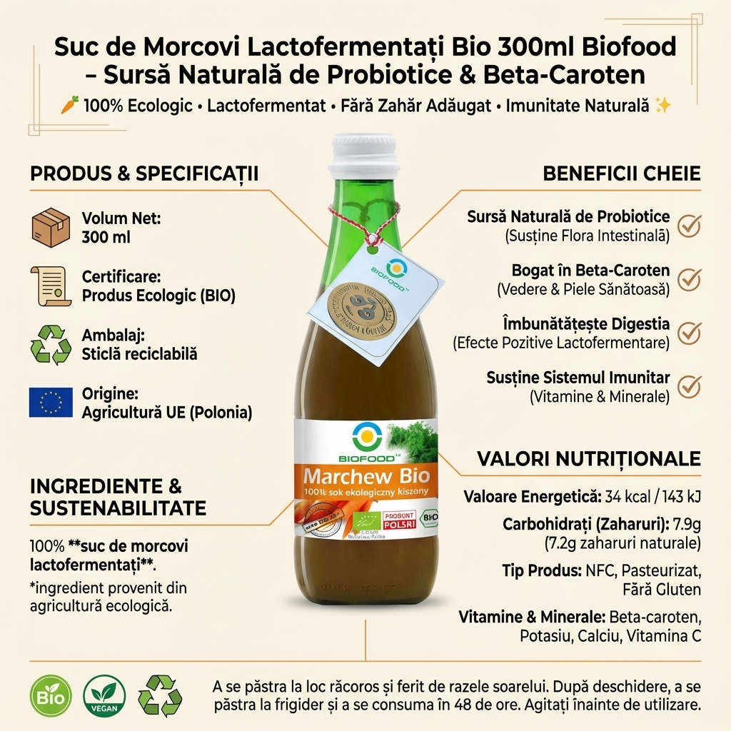 Suc de Morcovi Lactofermentați Bio 300ml Biofood - Sursă Naturală de Probiotice & Beta-Caroten 4