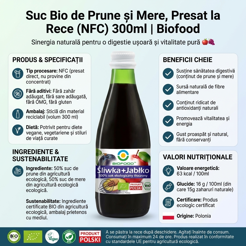 Suc Bio de Prune și Mere, Presat la Rece (NFC) 300ml | Biofood 4