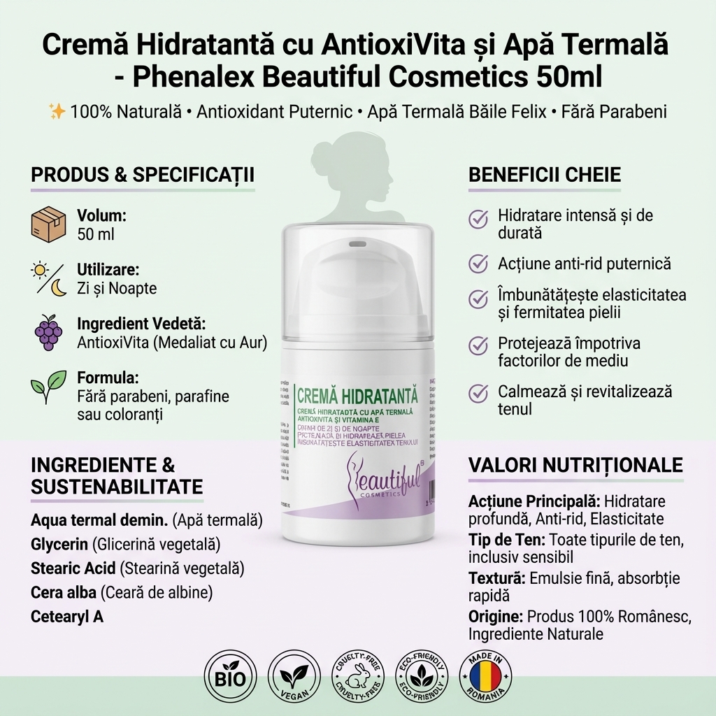 Cremă Hidratantă cu AntioxiVita și Apă Termală - Phenalex Beautiful Cosmetics 50ml 4