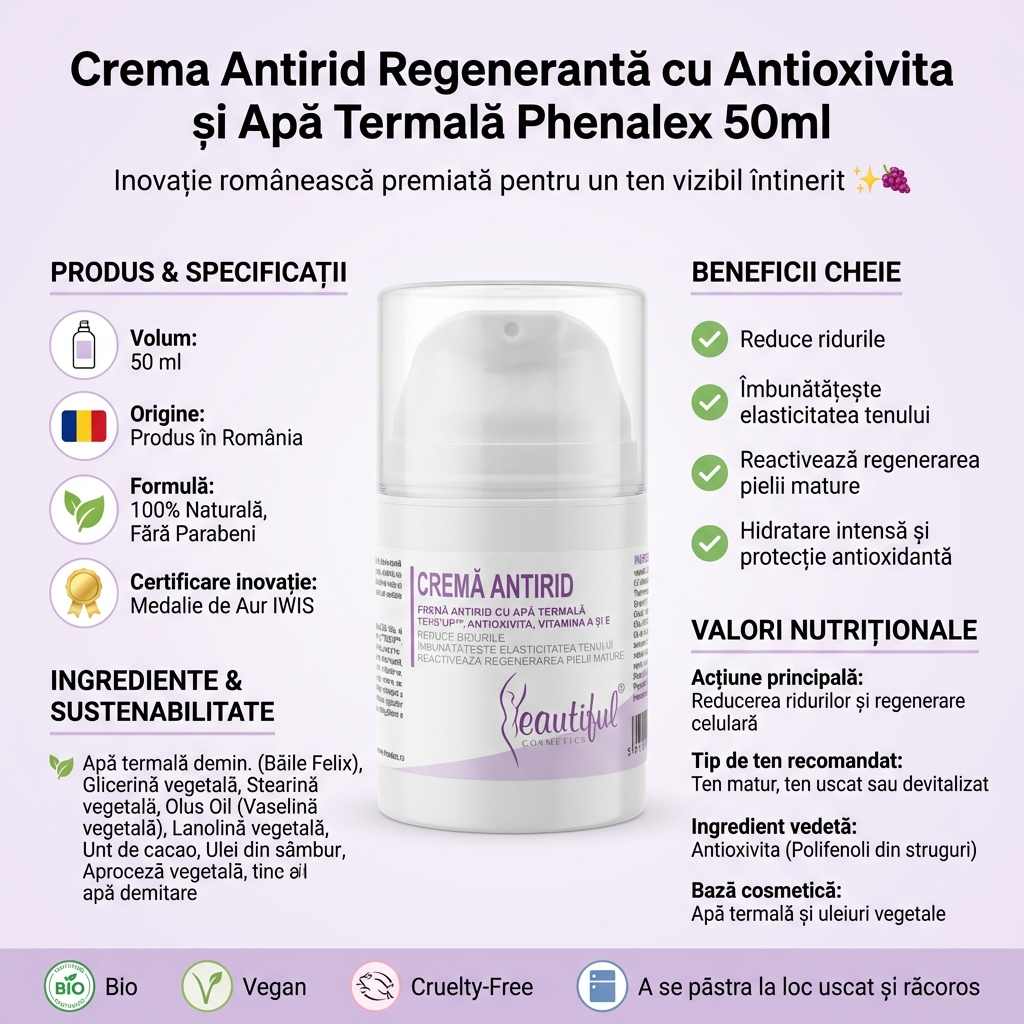 Crema Antirid Regenerantă cu Antioxivita și Apă Termală Phenalex 50ml 4