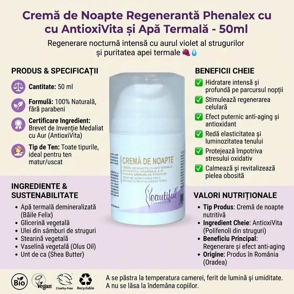 Cremă de Noapte Regenerantă Phenalex cu AntioxiVita și Apă Termală - 50ml 4