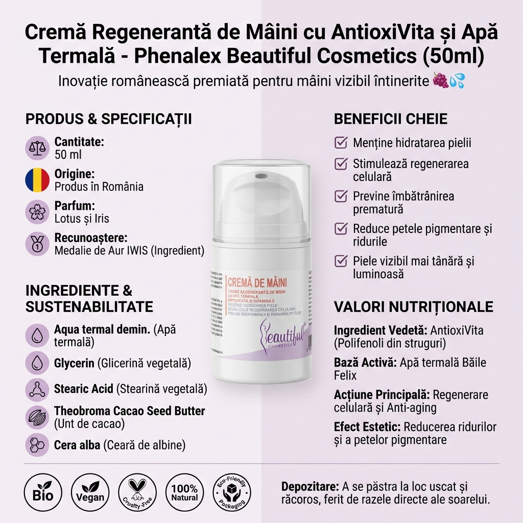 Cremă Regenerantă de Mâini cu AntioxiVita și Apă Termală - Phenalex Beautiful Cosmetics (50ml) 4