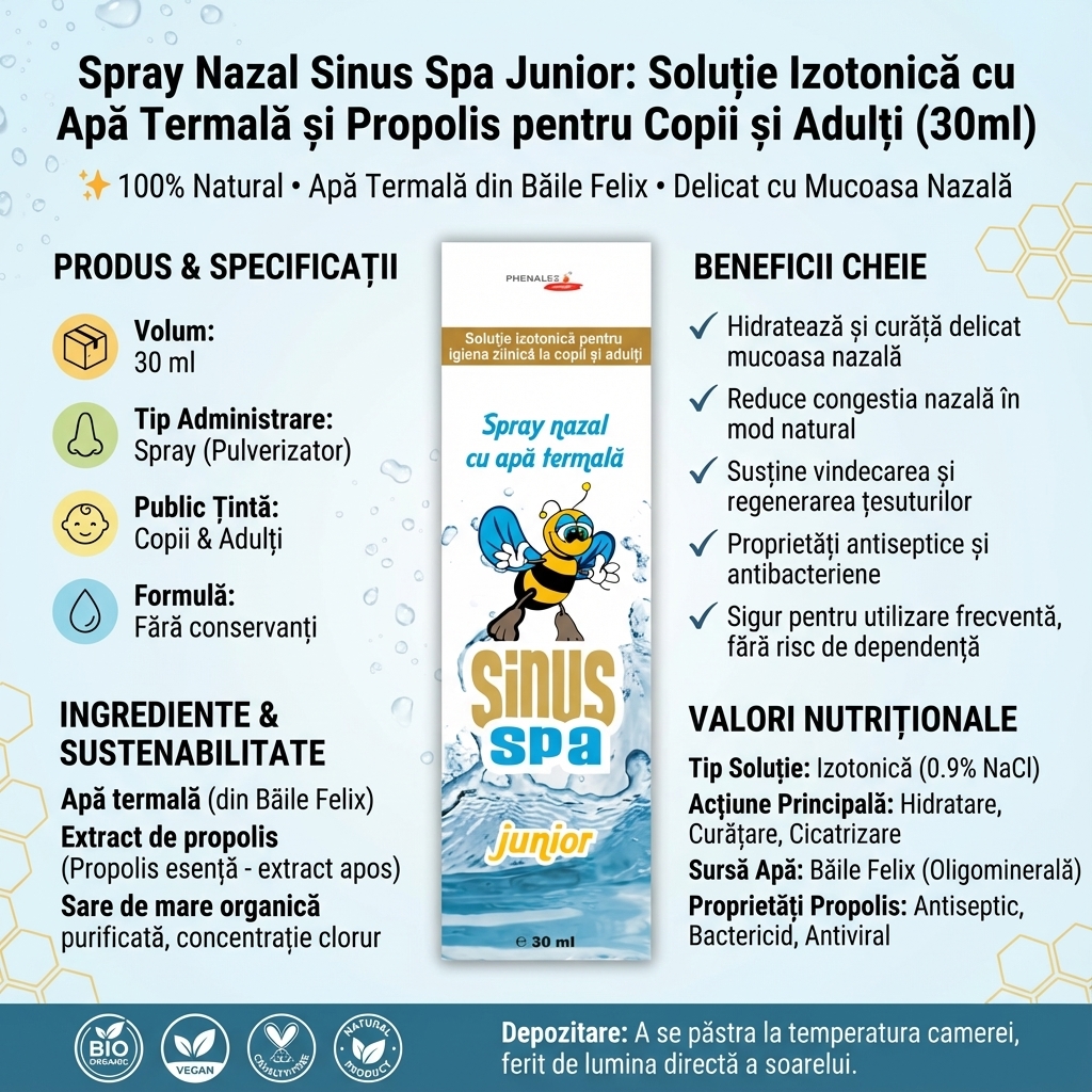 Spray Nazal Sinus Spa Junior: Soluție Izotonică cu Apă Termală și Propolis pentru Copii și Adulți (30ml) 4