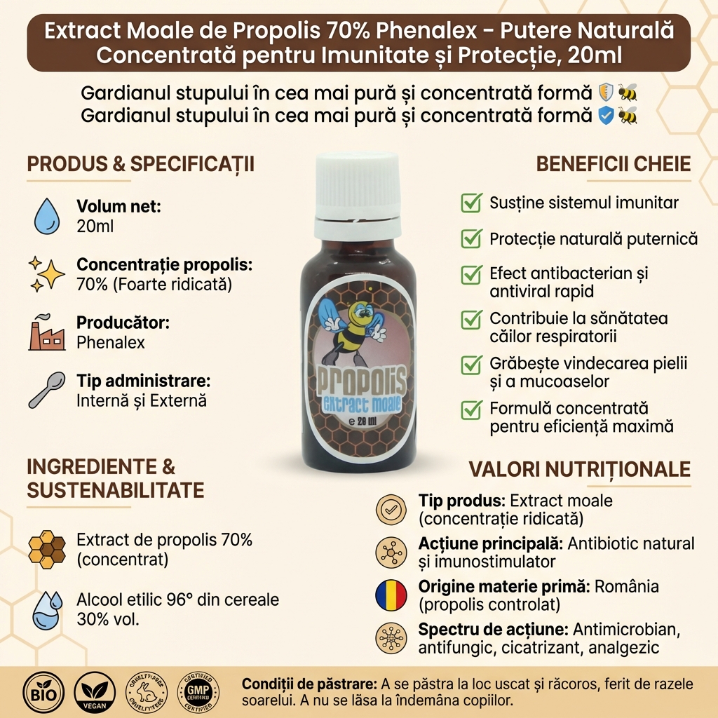 Extract Moale de Propolis 70% Phenalex – Putere Naturală Concentrată pentru Imunitate și Protecție, 20ml 4