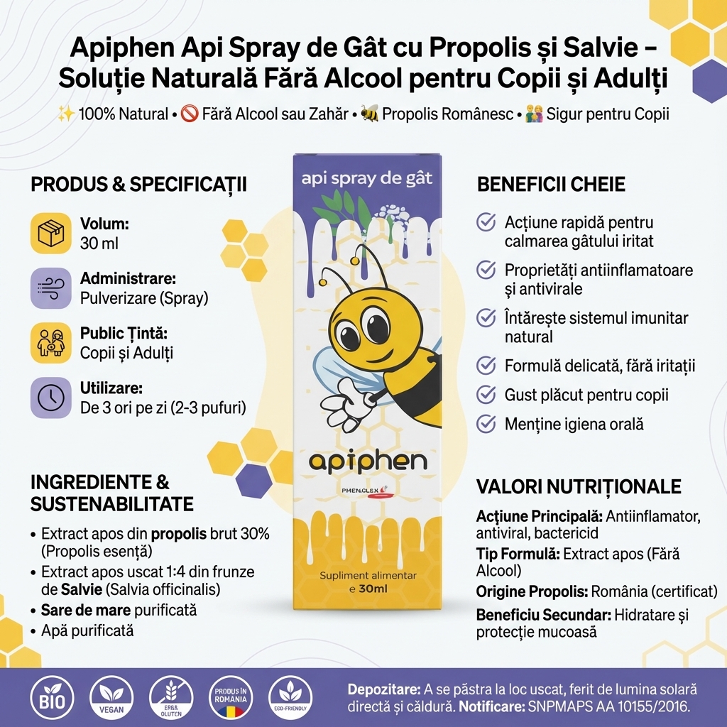Apiphen Api Spray de Gât cu Propolis și Salvie - Soluție Naturală Fără Alcool pentru Copii și Adulți 4