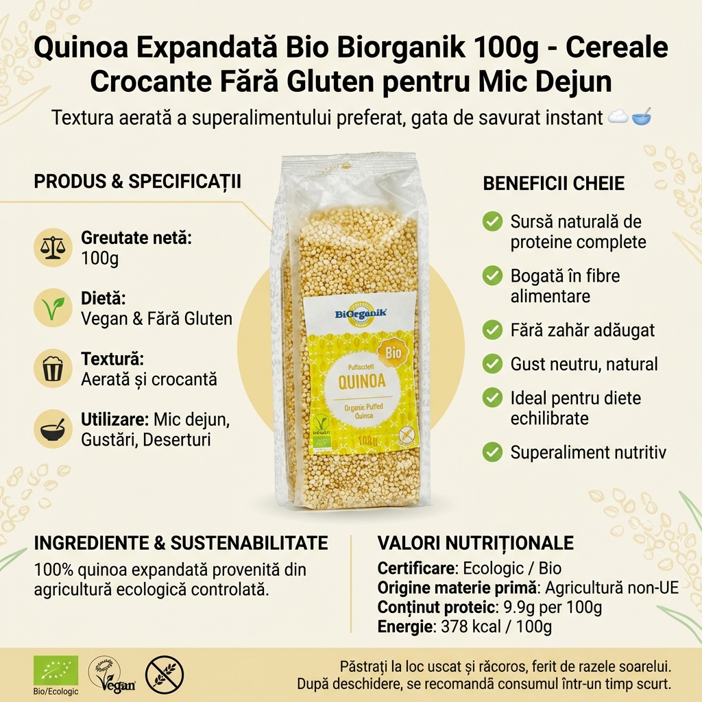 Quinoa Expandată Bio Biorganik 100g - Cereale Crocante Fără Gluten pentru Mic Dejun 4