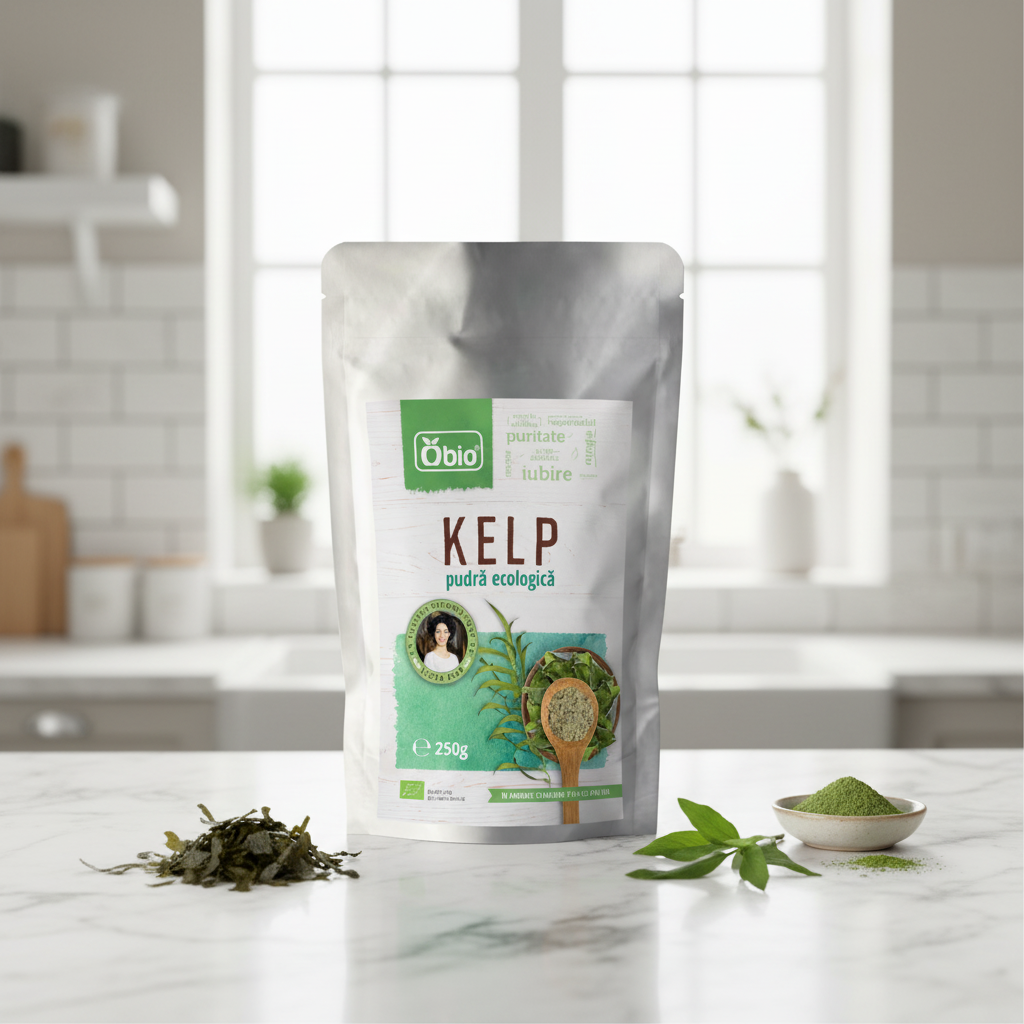 Pudră de Kelp Bio Obio 250g - Sursă Naturală de Iod pentru Susținerea Tiroidei și a Metabolismului