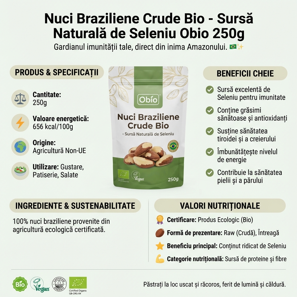 Nuci Braziliene Crude Bio - Sursă Naturală de Seleniu Obio 250g 4