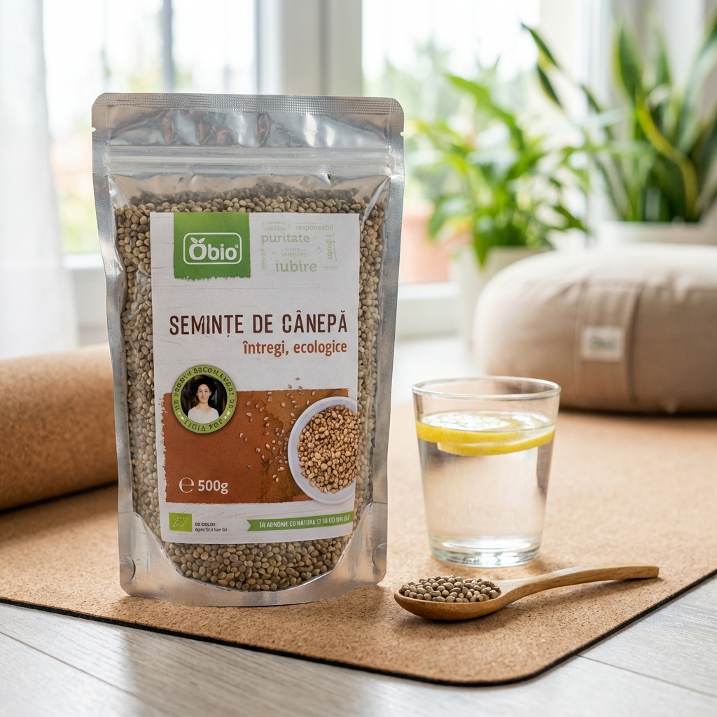 Semințe de Cânepă Bio Întregi Obio 500g - Superaliment Bogat în Proteine și Omega 2