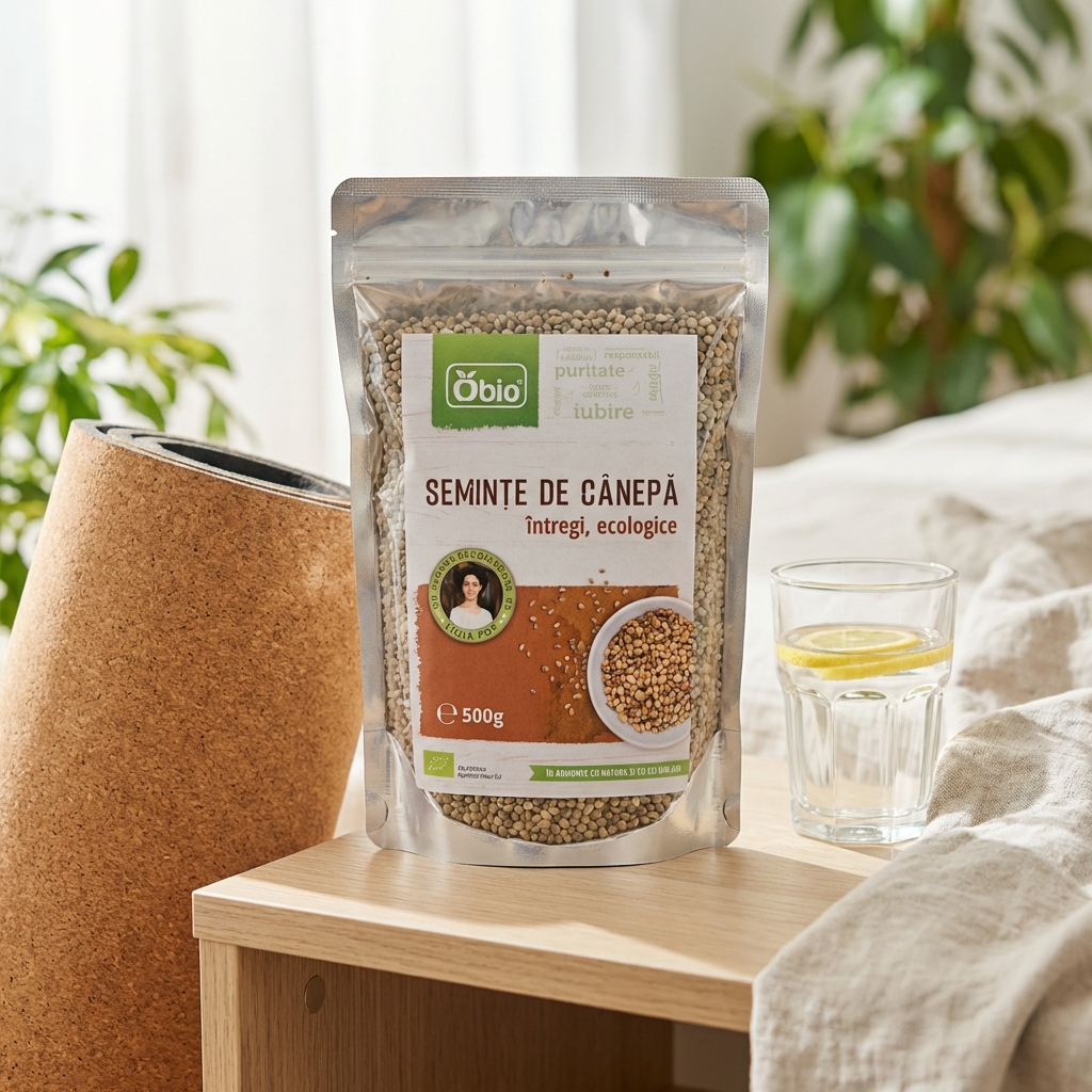Semințe de Cânepă Bio Întregi Obio 500g - Superaliment Bogat în Proteine și Omega
