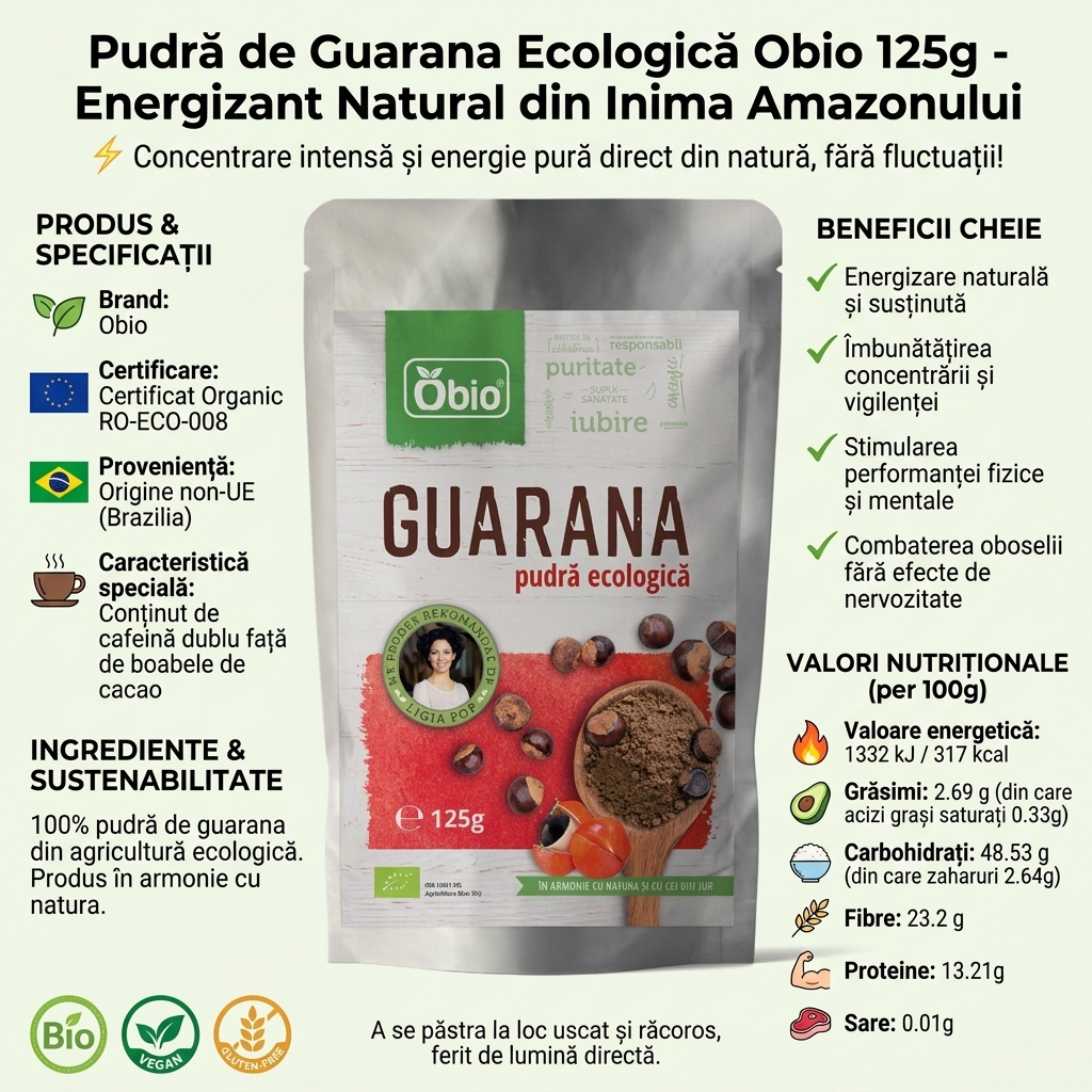 Pudră de Guarana Ecologică Obio 125g - Energizant Natural din Inima Amazonului 4