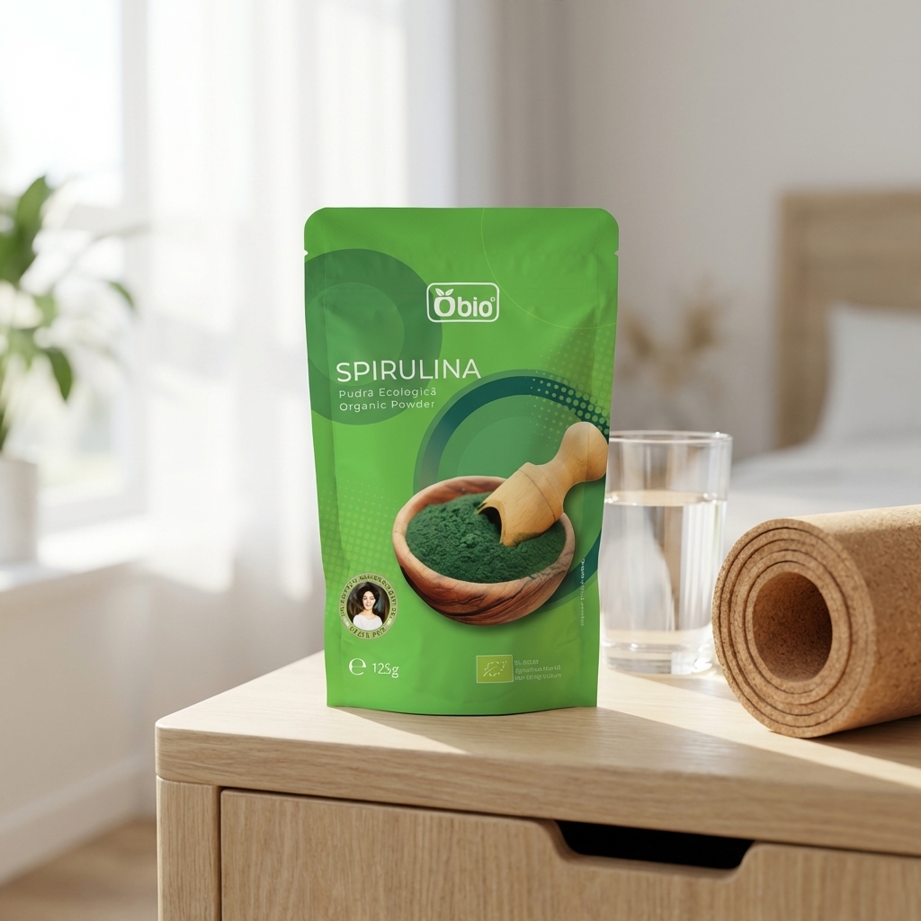 Spirulină Pulbere Bio 100% Naturală Obio 125g - Superaliment Bogat în Proteine și Antioxidanți