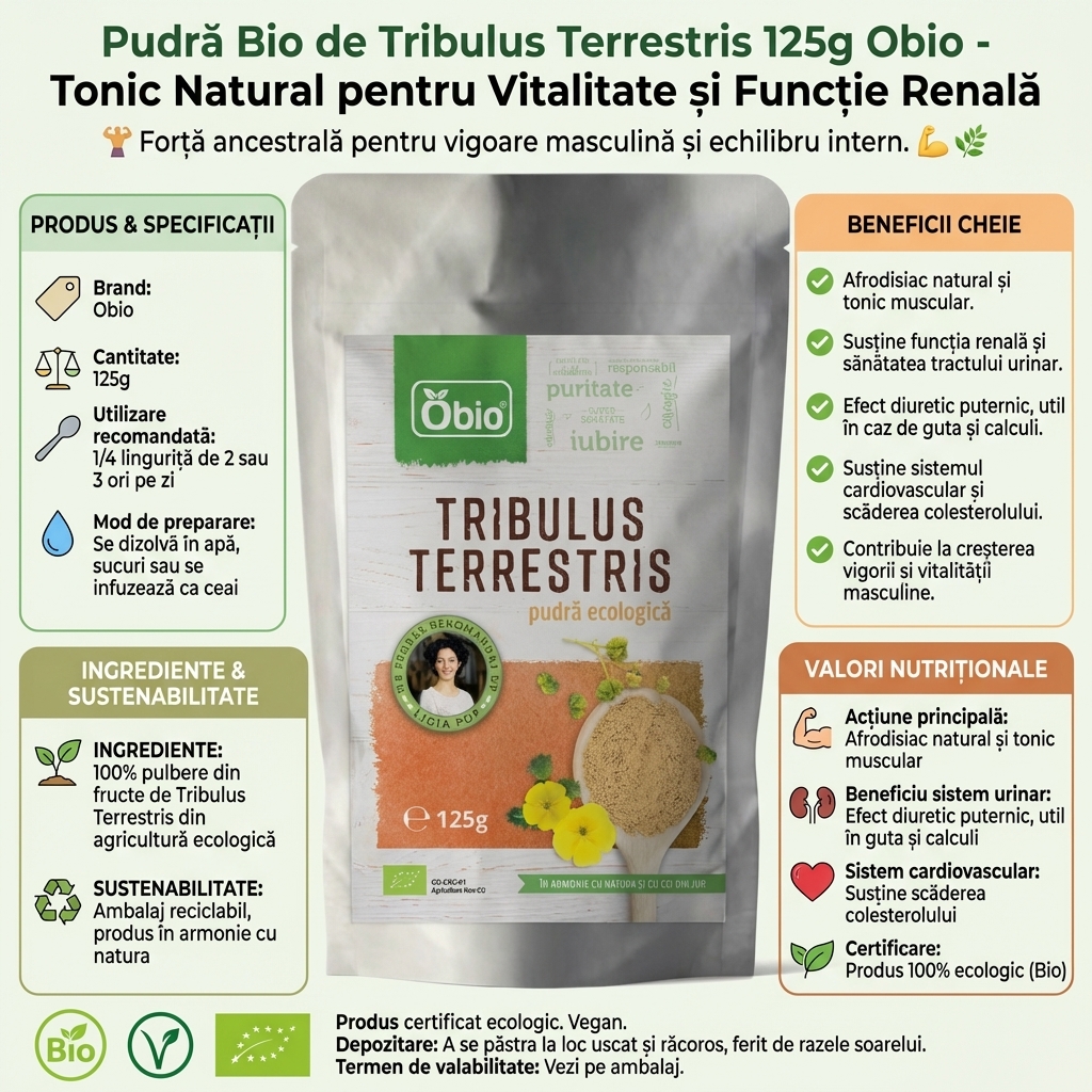Pudră Bio de Tribulus Terrestris 125g Obio - Tonic Natural pentru Vitalitate și Funcție Renală 4