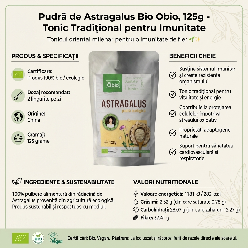 Pudră de Astragalus Bio Obio, 125g - Tonic Tradițional pentru Imunitate 4