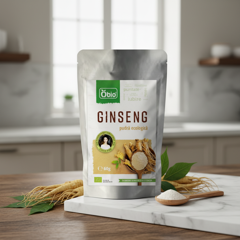 Ginseng Panax Pudră Bio 60g Obio - Rădăcina Vitalității pentru Energie și Claritate Mentală