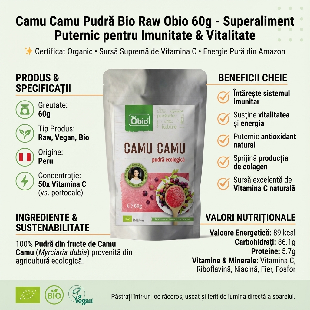 Camu Camu Pudră Bio Raw Obio 60g - Superaliment Puternic pentru Imunitate & Vitalitate 4