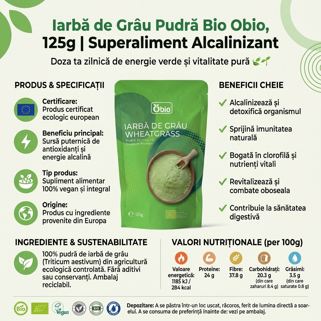 Iarbă de Grâu Pudră Bio Obio, 125g | Superaliment Alcalinizant 4