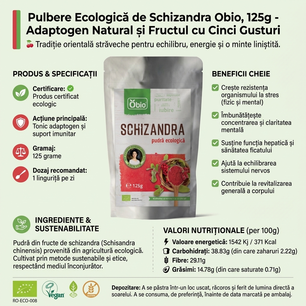 Pulbere Ecologică de Schizandra Obio, 125g - Adaptogen Natural și Fructul cu Cinci Gusturi 3