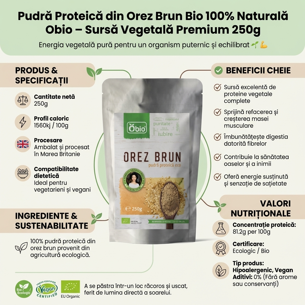 Pudră Proteică din Orez Brun Bio 100% Naturală Obio – Sursă Vegetală Premium 250g 4