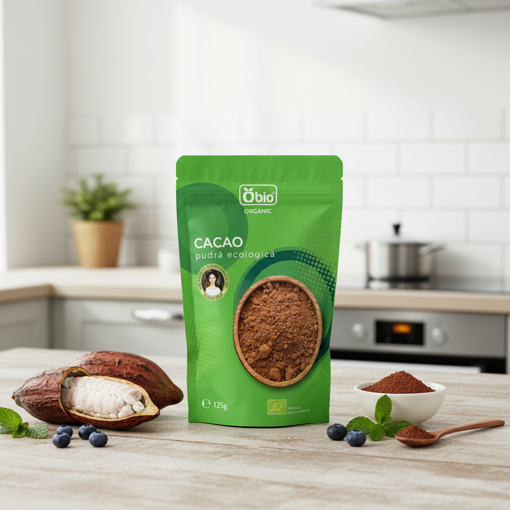 Cacao Pudră Bio Crudă (Raw) 125g - Obio - Superaliment Natural Neprocesat Termic
