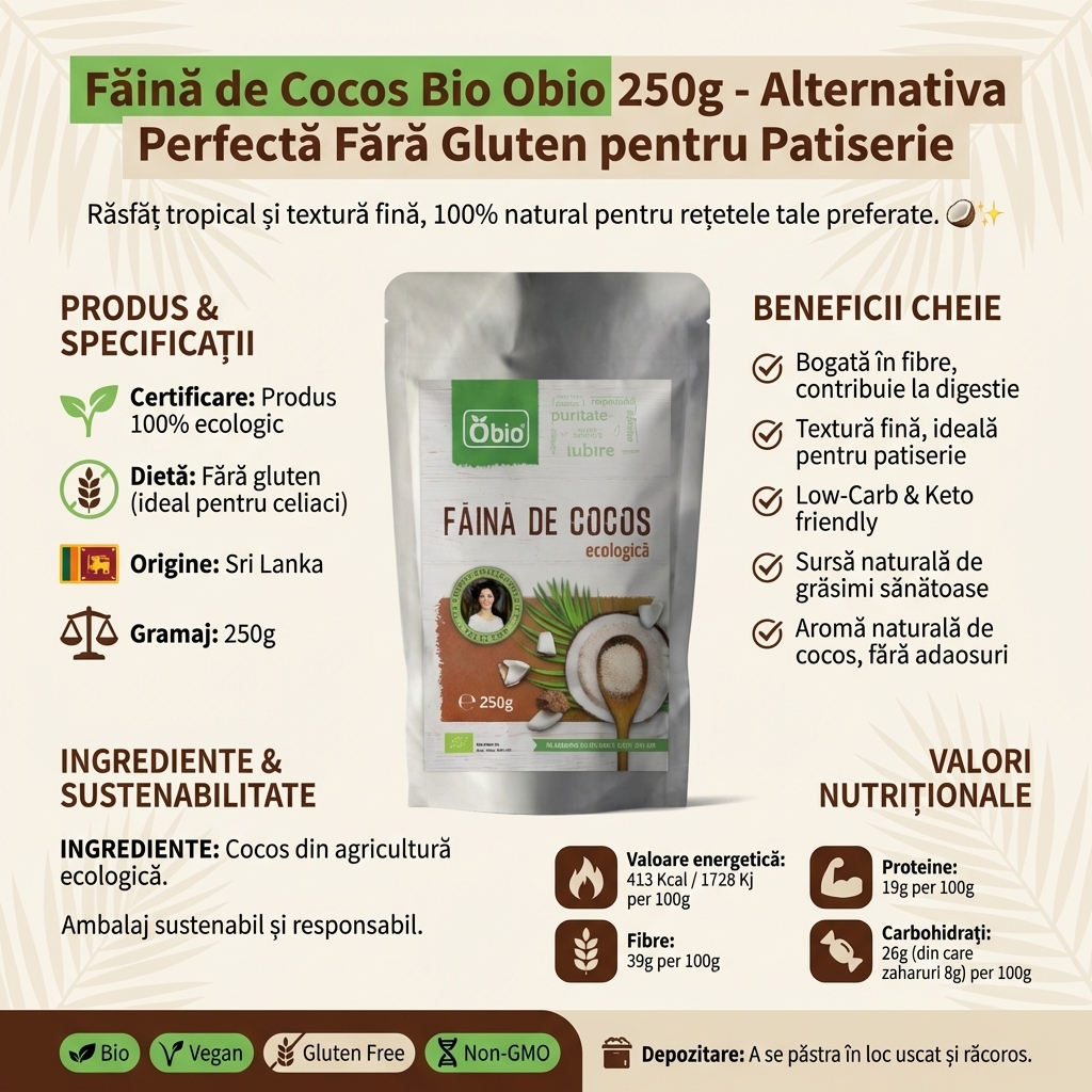 Făină de Cocos Bio Obio 250g - Alternativa Perfectă Fără Gluten pentru Patiserie 4