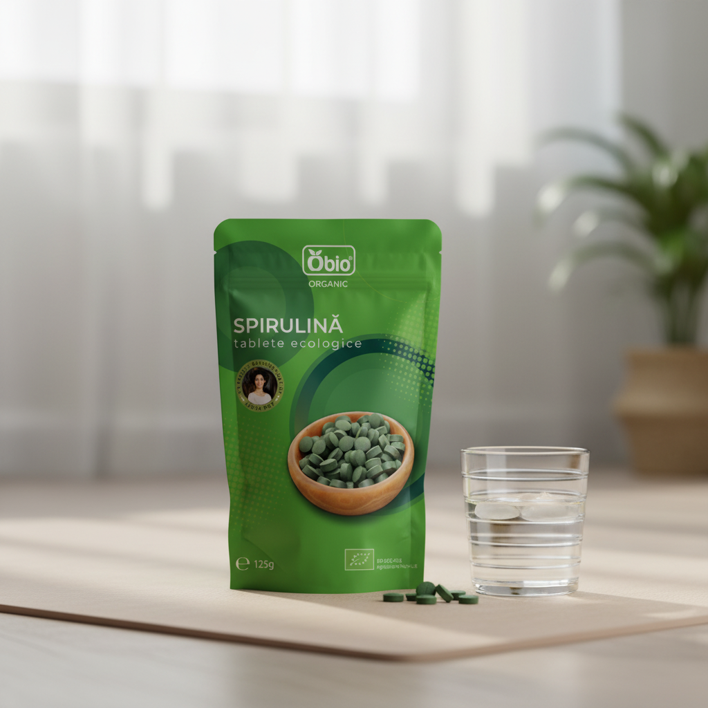 Spirulină Tablete Bio 125g (250 buc) Obio - Superaliment Ecologic pentru Vitalitate și Detoxifiere