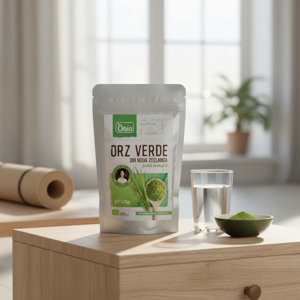 Pudră de Orz Verde Bio din Noua Zeelandă Obio, 125g - Superaliment pentru Detoxifiere și Energie