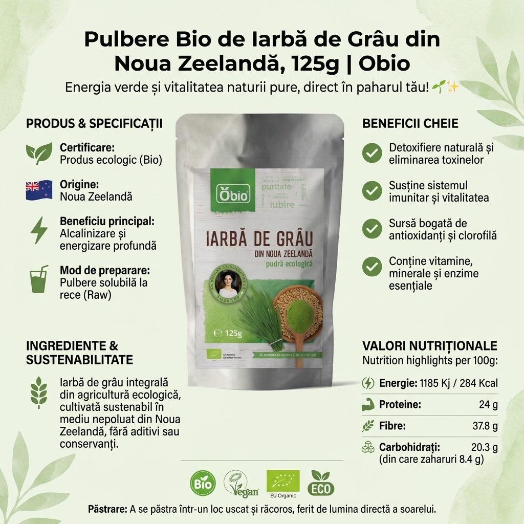 Pulbere Bio de Iarbă de Grâu din Noua Zeelandă, 125g | Obio 4