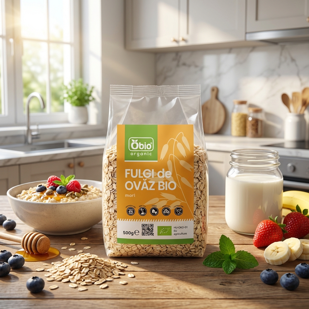 Fulgi de Ovăz Mari Bio Obio - Textură Robustă și Sursă Naturală de Fibre 500g 2