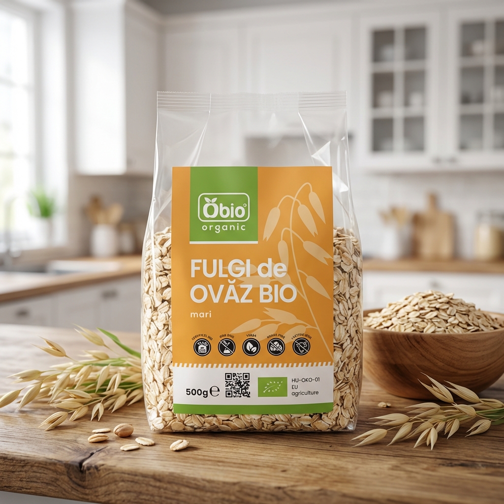 Fulgi de Ovăz Mari Bio Obio - Textură Robustă și Sursă Naturală de Fibre 500g