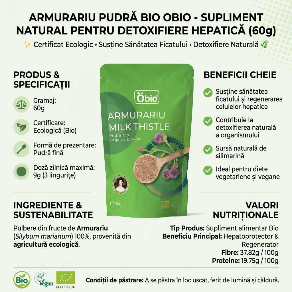 Armurariu Pudră Bio Obio - Supliment Natural pentru Detoxifiere Hepatică (60g) 4