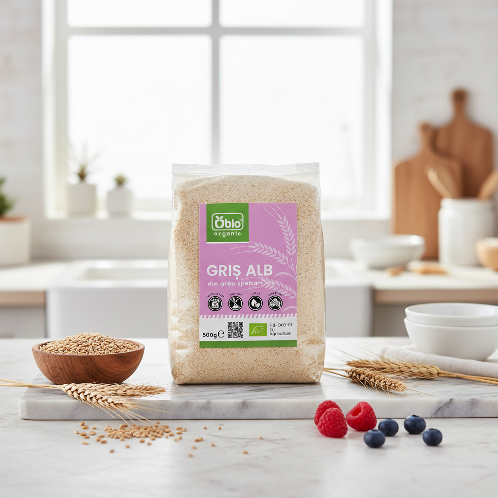 Griș Alb din Grâu Spelta Bio - Obio 500g | Alternativa Nutritivă la Grișul Clasic