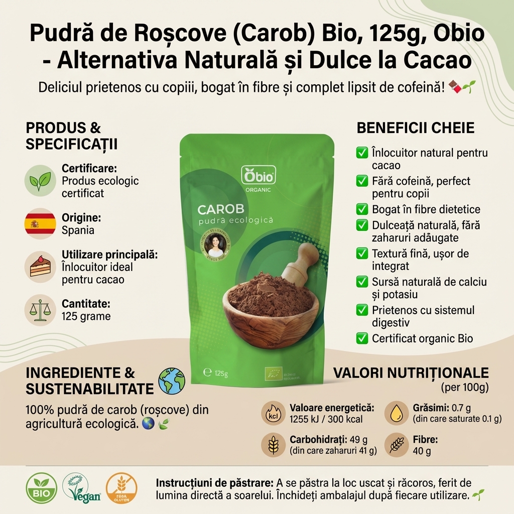Pudră de Roșcove (Carob) Bio, 125g, Obio - Alternativa Naturală și Dulce la Cacao 4