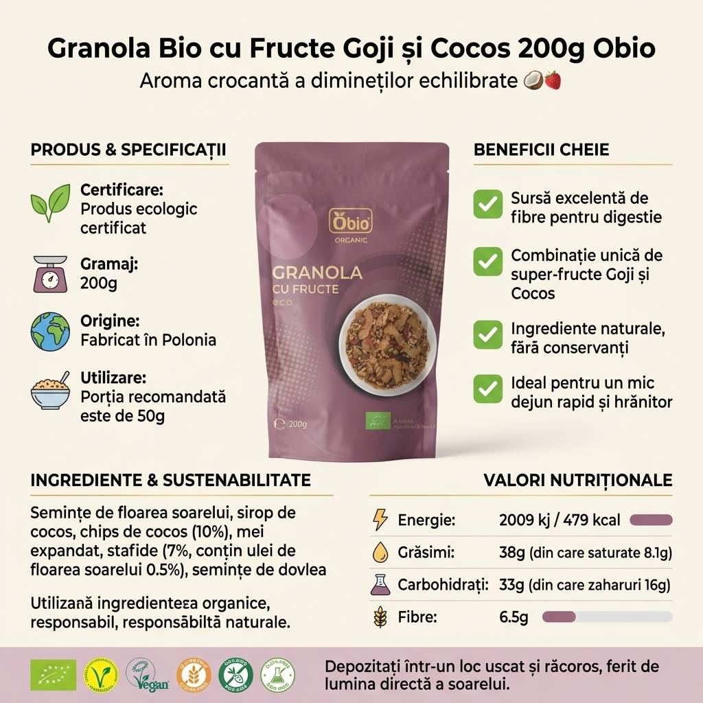 Granola Bio cu Fructe Goji și Cocos 200g Obio 4