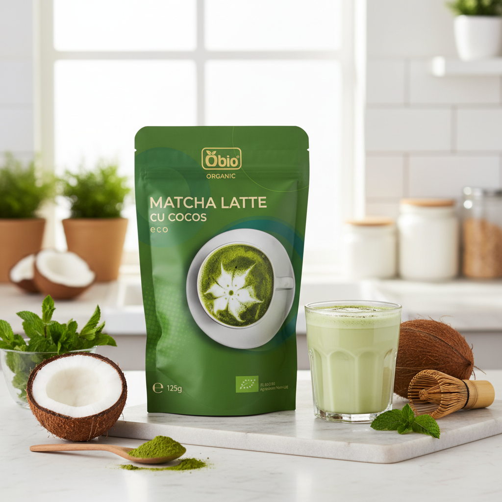 Matcha Latte Bio cu Lapte de Cocos Obio, 125g - Energie Pură și Răsfăț Cremos 2