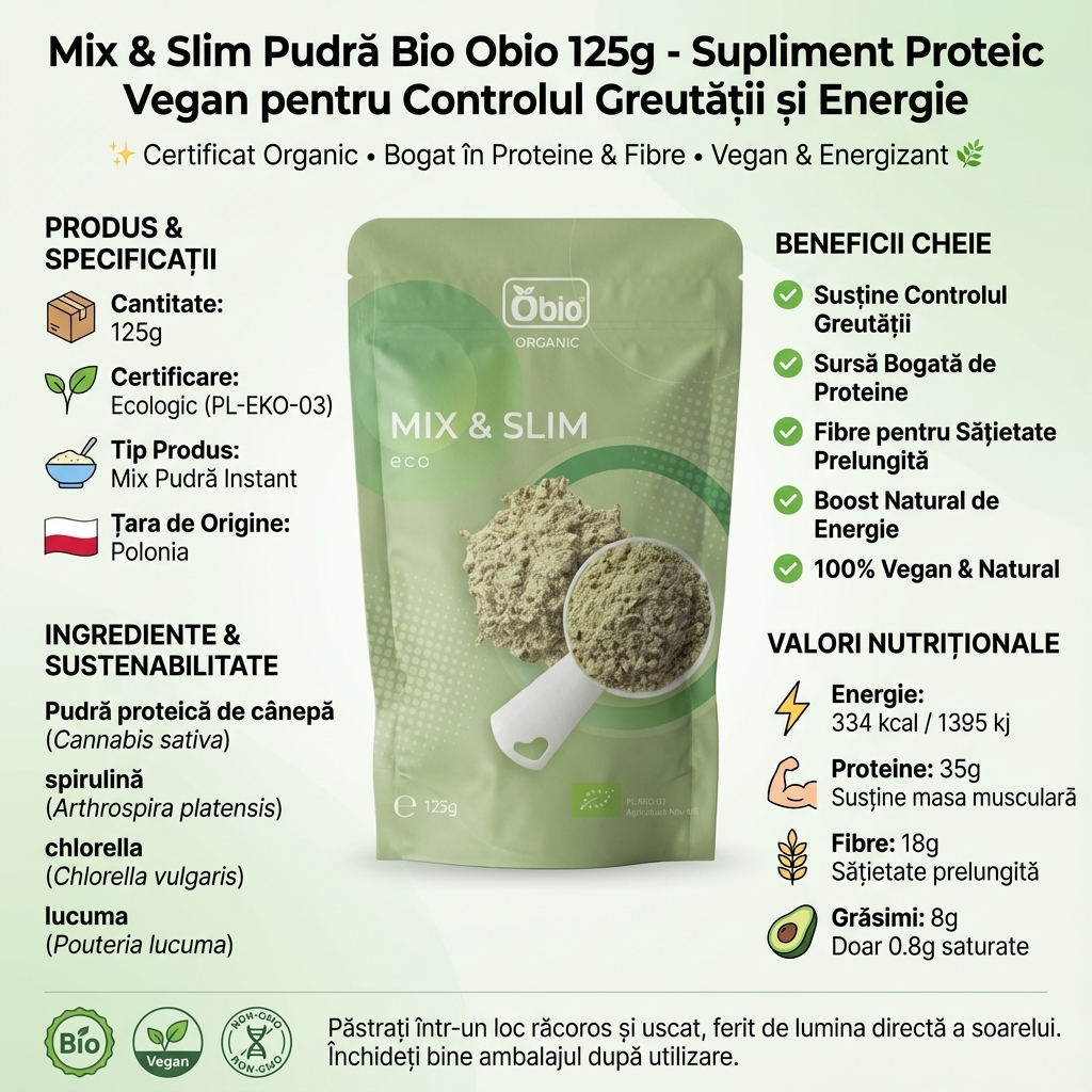 Mix & Slim Pudră Bio Obio 125g - Supliment Proteic Vegan pentru Controlul Greutății și Energie 4