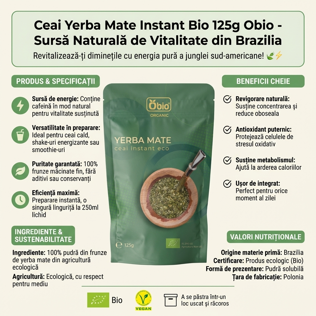 Ceai Yerba Mate Instant Bio 125g Obio - Sursă Naturală de Vitalitate din Brazilia 4