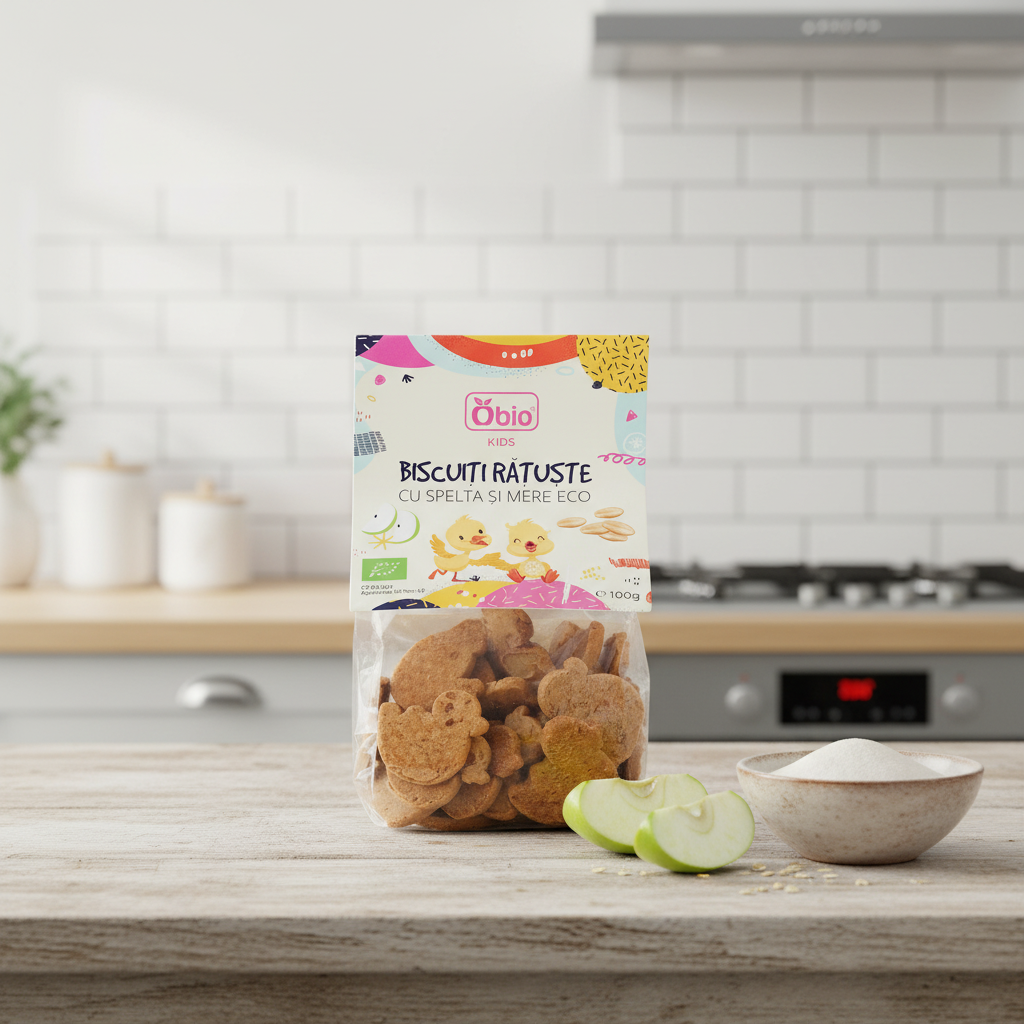Biscuiți Rățuște cu Spelta și Mere Bio Obio 100g | Gustare Sănătoasă pentru Copii
