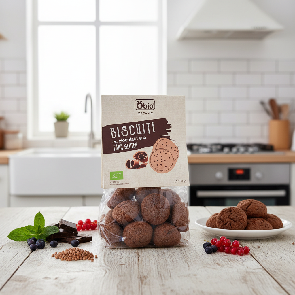 Biscuiți Bio cu Ciocolată Neagră și Făină de Hrișcă, Fără Gluten, Obio, 100g 2