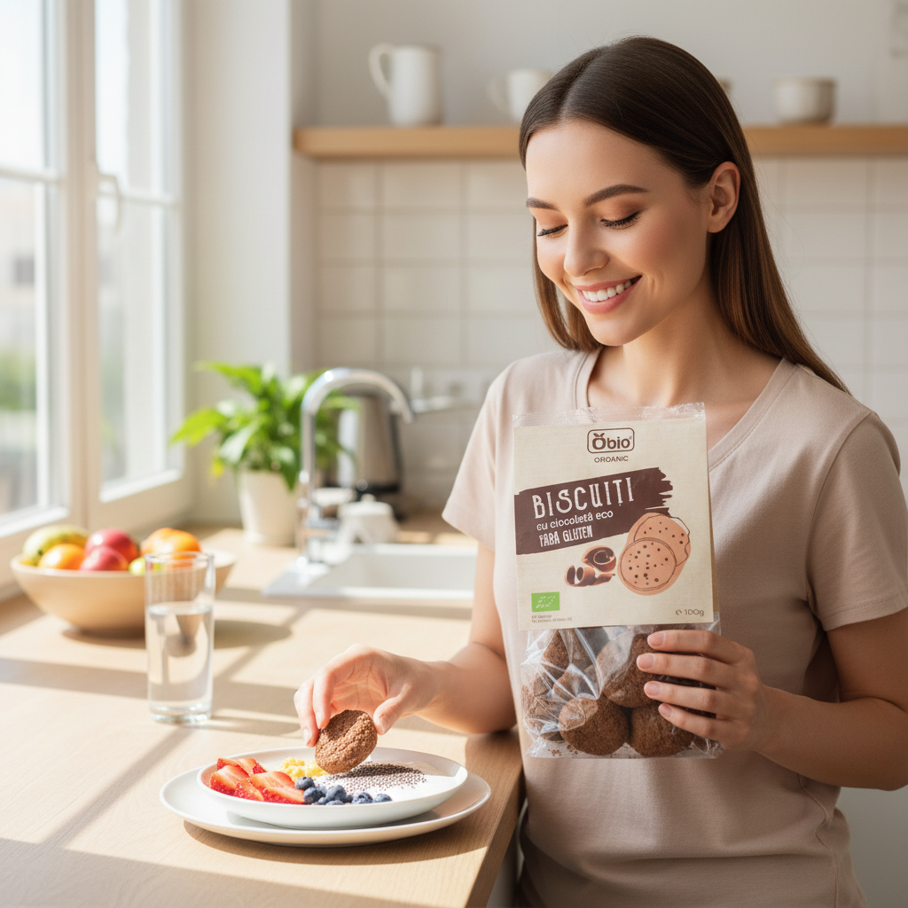 Biscuiți Bio cu Ciocolată Neagră și Făină de Hrișcă, Fără Gluten, Obio, 100g 3
