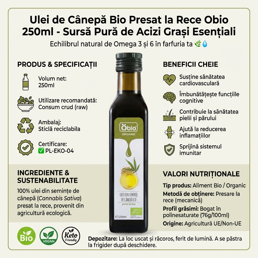Ulei de Cânepă Bio Presat la Rece Obio 250ml - Sursă Pură de Acizi Grași Esențiali 4