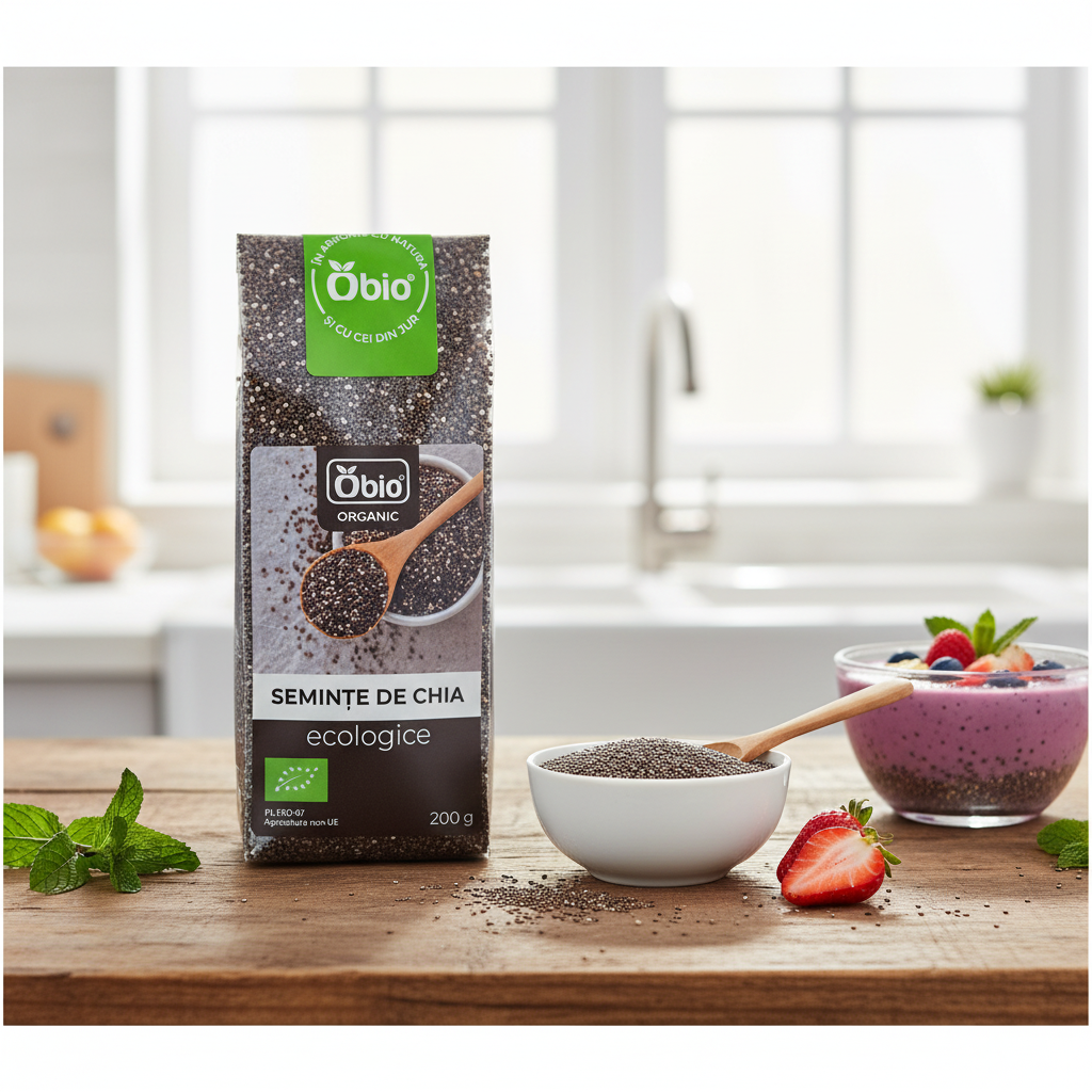 Semințe de Chia Bio 200g Obio - Sursă Premium de Proteine și Fibre Naturale