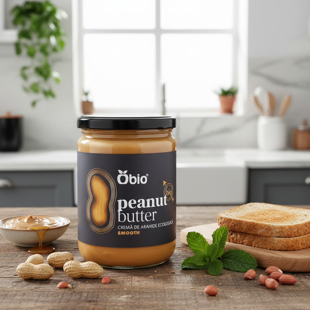 Cremă de Arahide Smooth Bio 100% Naturală Obio - Fără Sare și Gluten 500g
