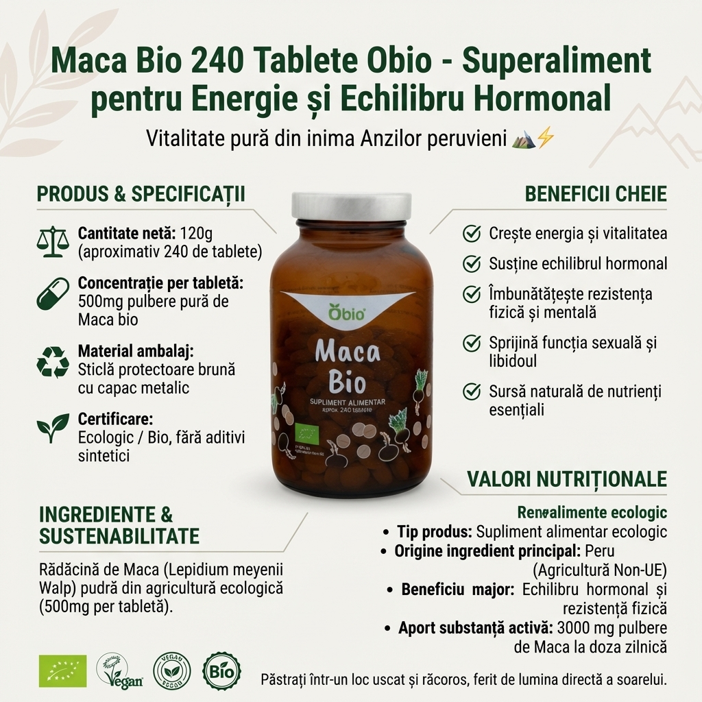 Maca Bio 240 Tablete Obio - Superaliment pentru Energie și Echilibru Hormonal 4