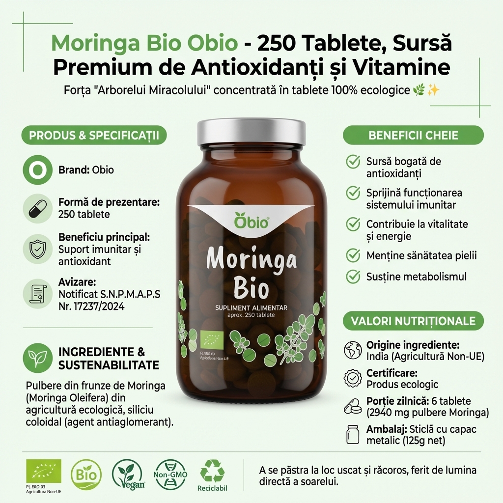 Moringa Bio Obio - 250 Tablete, Sursă Premium de Antioxidanți și Vitamine 4