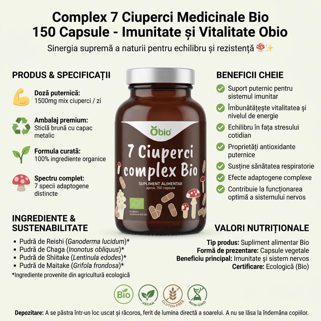 Complex 7 Ciuperci Medicinale Bio 150 Capsule - Imunitate și Vitalitate Obio 4