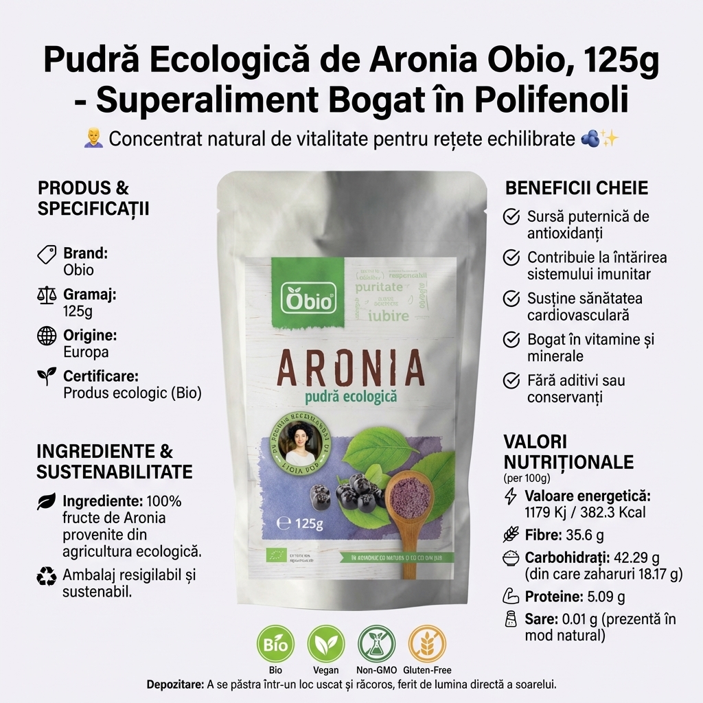 Pudră Ecologică de Aronia Obio, 125g - Superaliment Bogat în Polifenoli 4